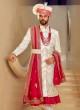 Art Silk Groom Sherwani In Off White Color